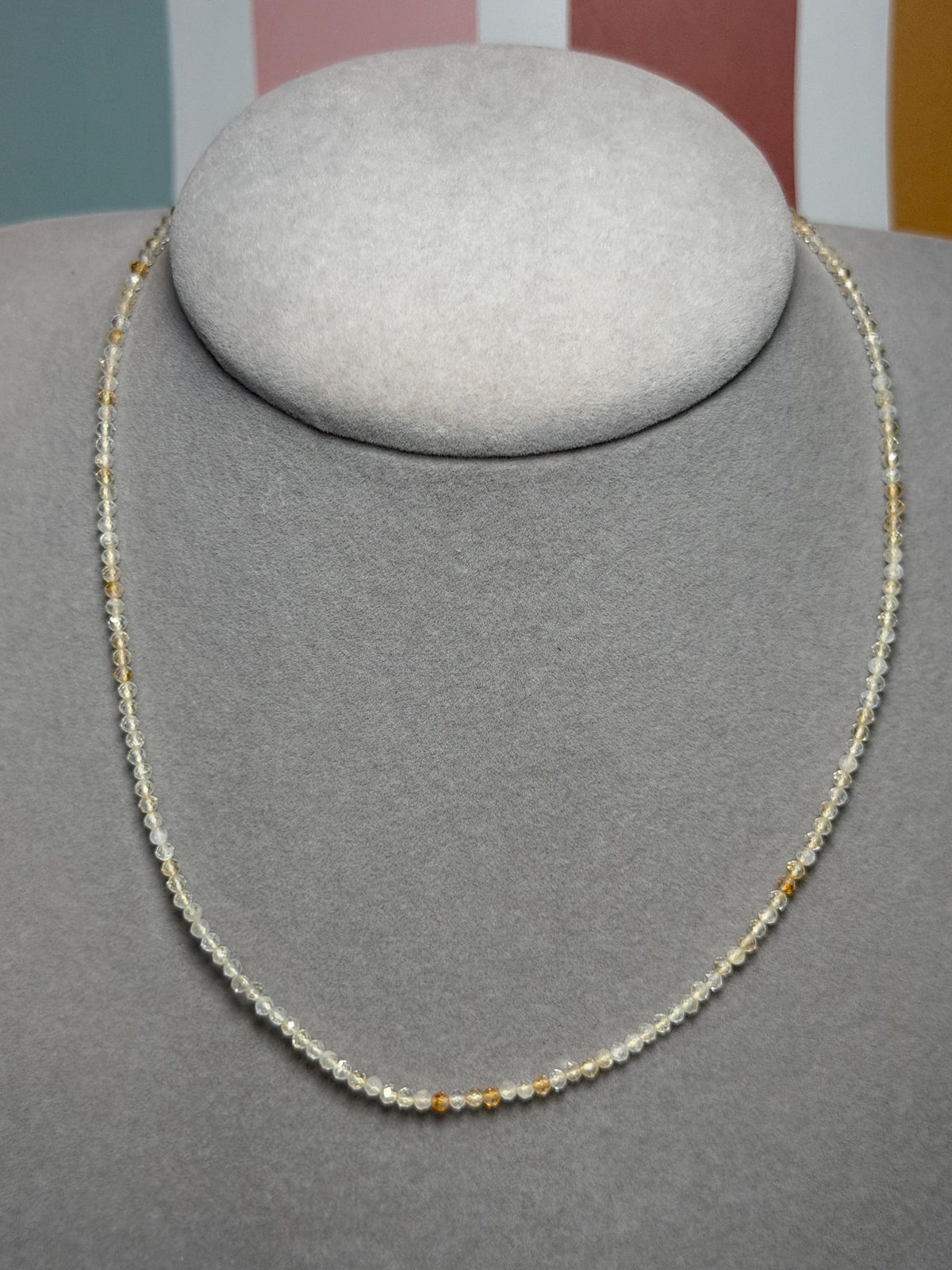 Faceted Citrine Beaded Necklace, 925 Sterling Silver, Dainty Yellow Gemstone, 16 Inch Chain