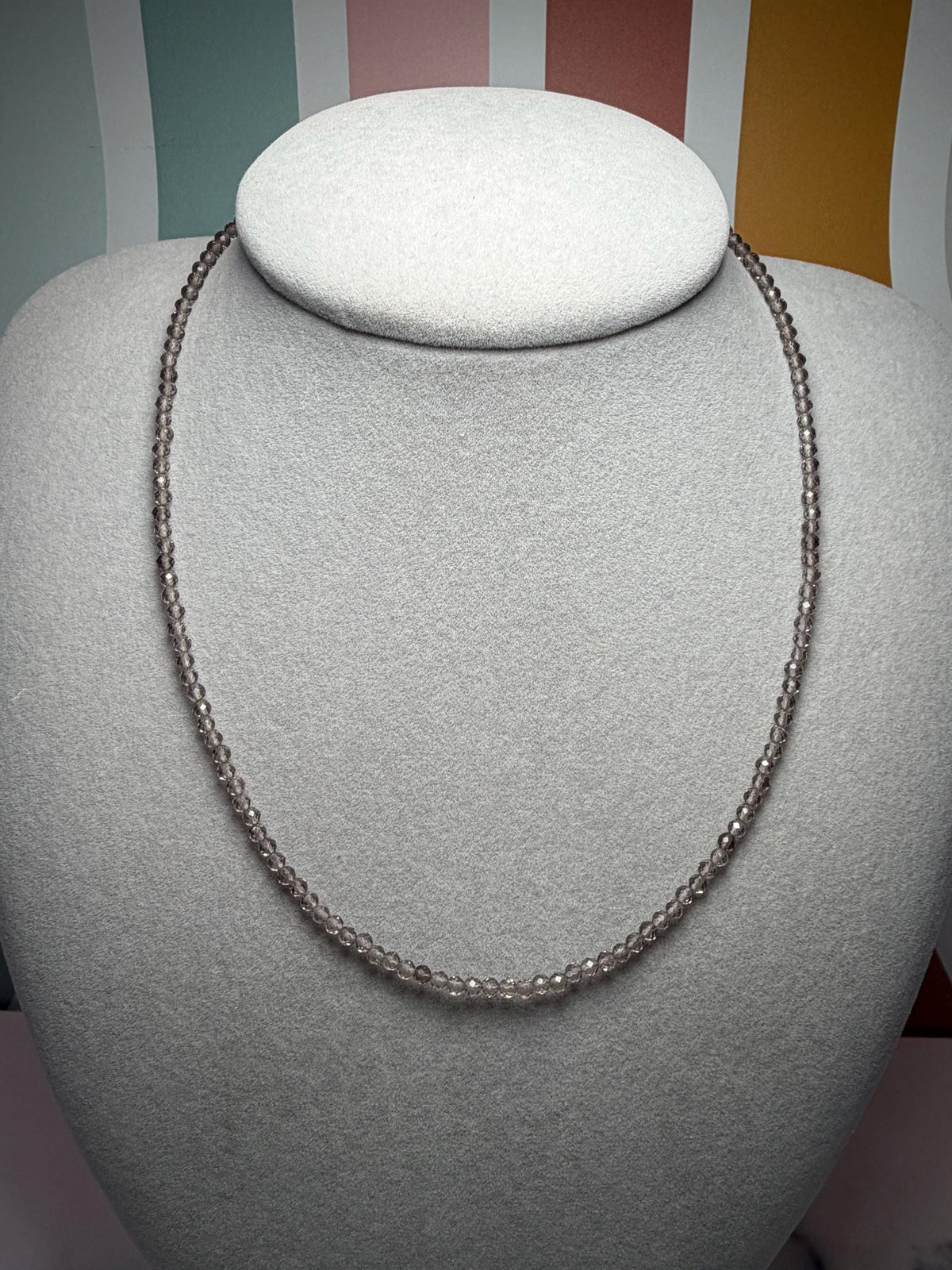 Faceted Smoky Quartz Beaded Necklace, Sterling Silver Chain, Dainty Brown Gemstone, Adjustable Length