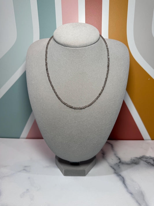 Faceted Smoky Quartz Beaded Necklace, Sterling Silver Chain, Dainty Brown Gemstone, Adjustable Length