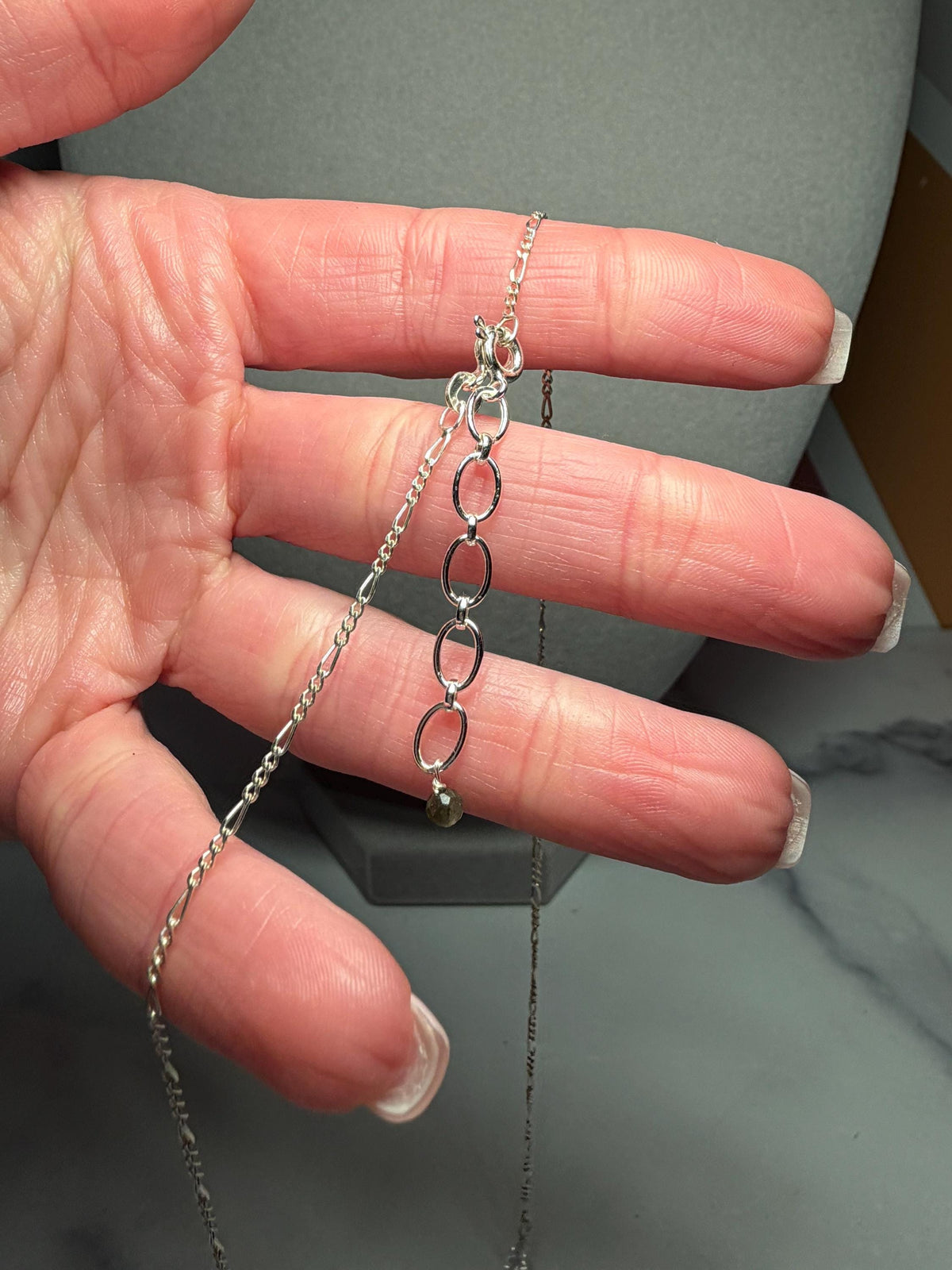 Faceted Moldavite Herkimer Diamond Rondelle Necklace, Sterling Silver Chain (16 Inch + 2 Inch Extender)