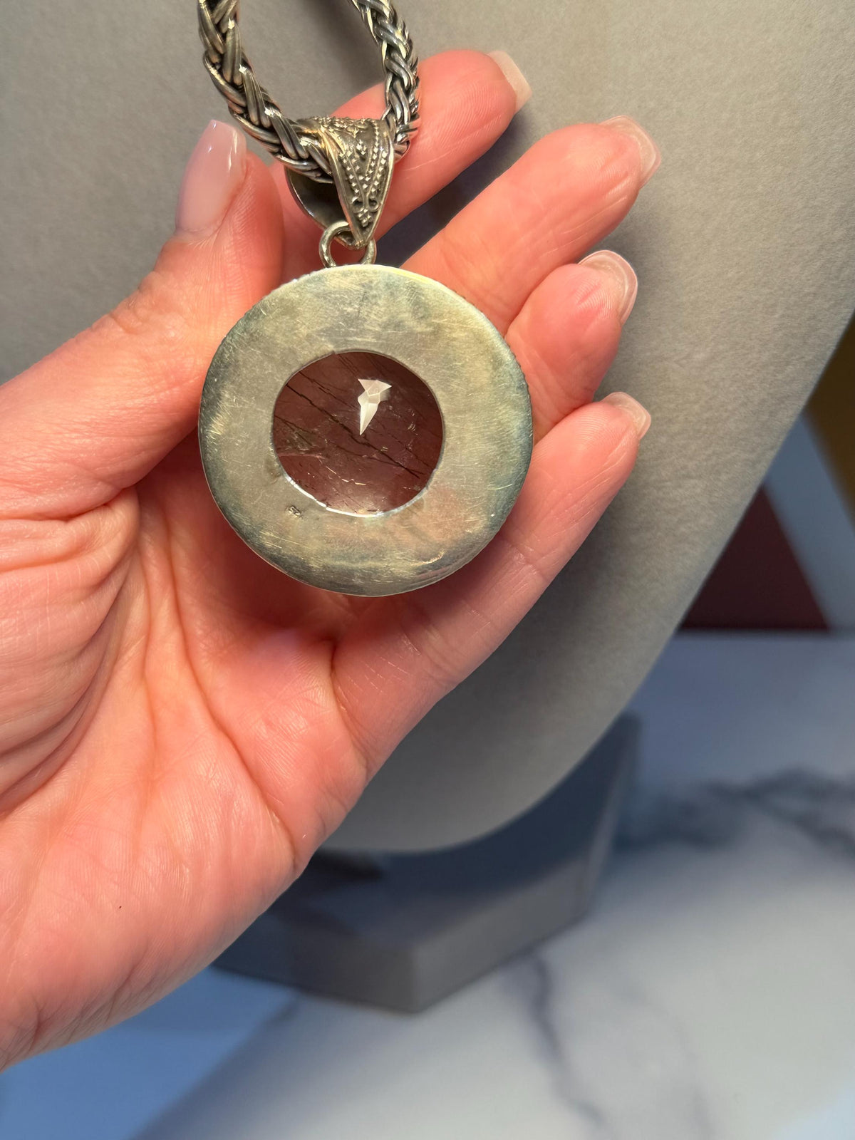 Faceted Rutilated Quartz Pendant, Black Rutile Sterling Silver Ornate Necklace