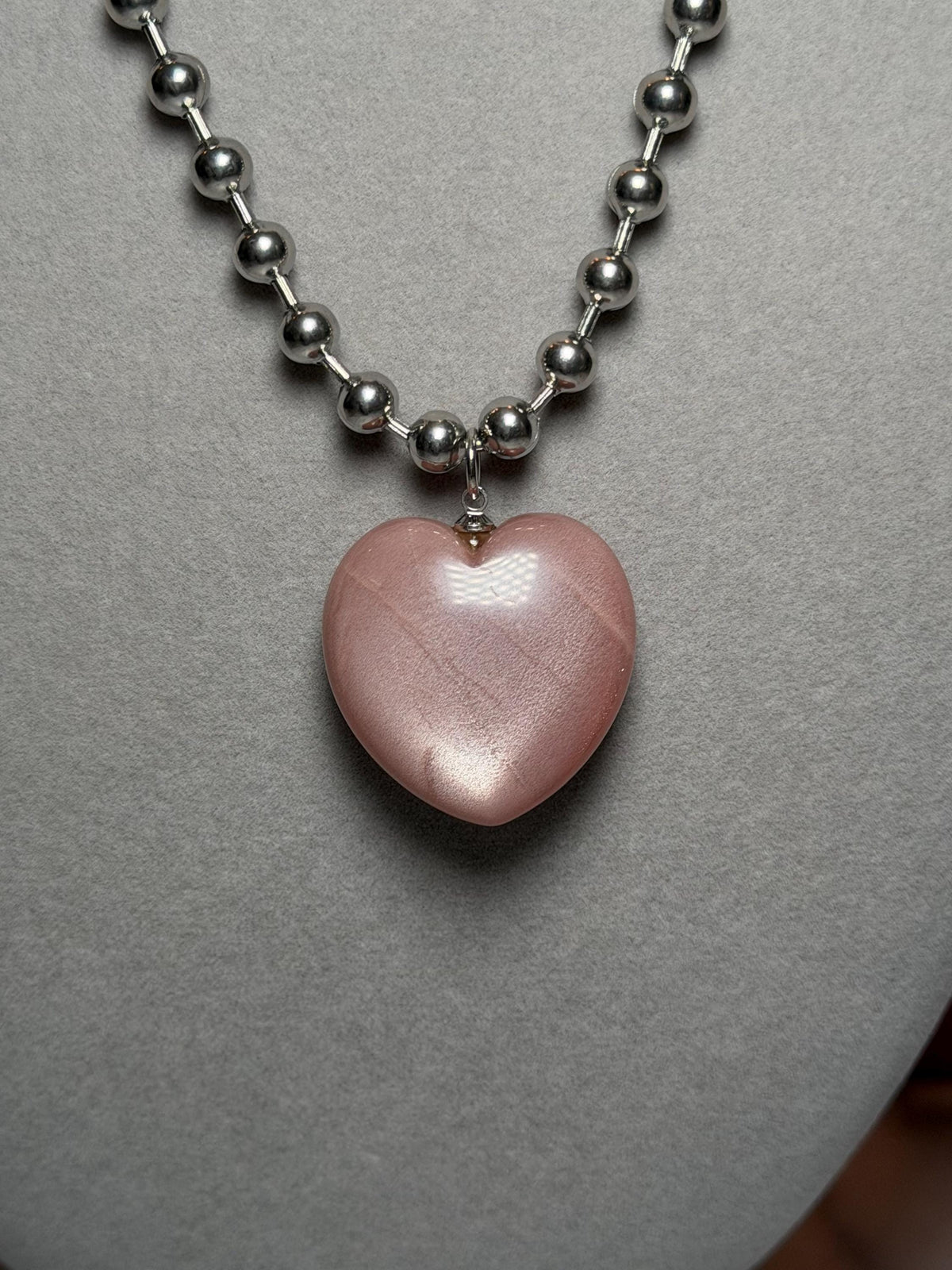 Sunstone Heart Necklace, Sterling Silver Ball Chain, Minimal Gemstone Jewelry