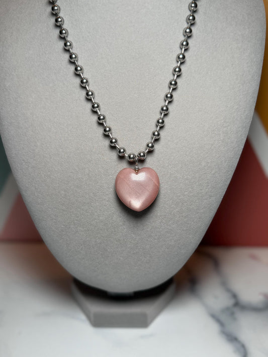 Sunstone Heart Necklace, Sterling Silver Ball Chain, Minimal Gemstone Jewelry