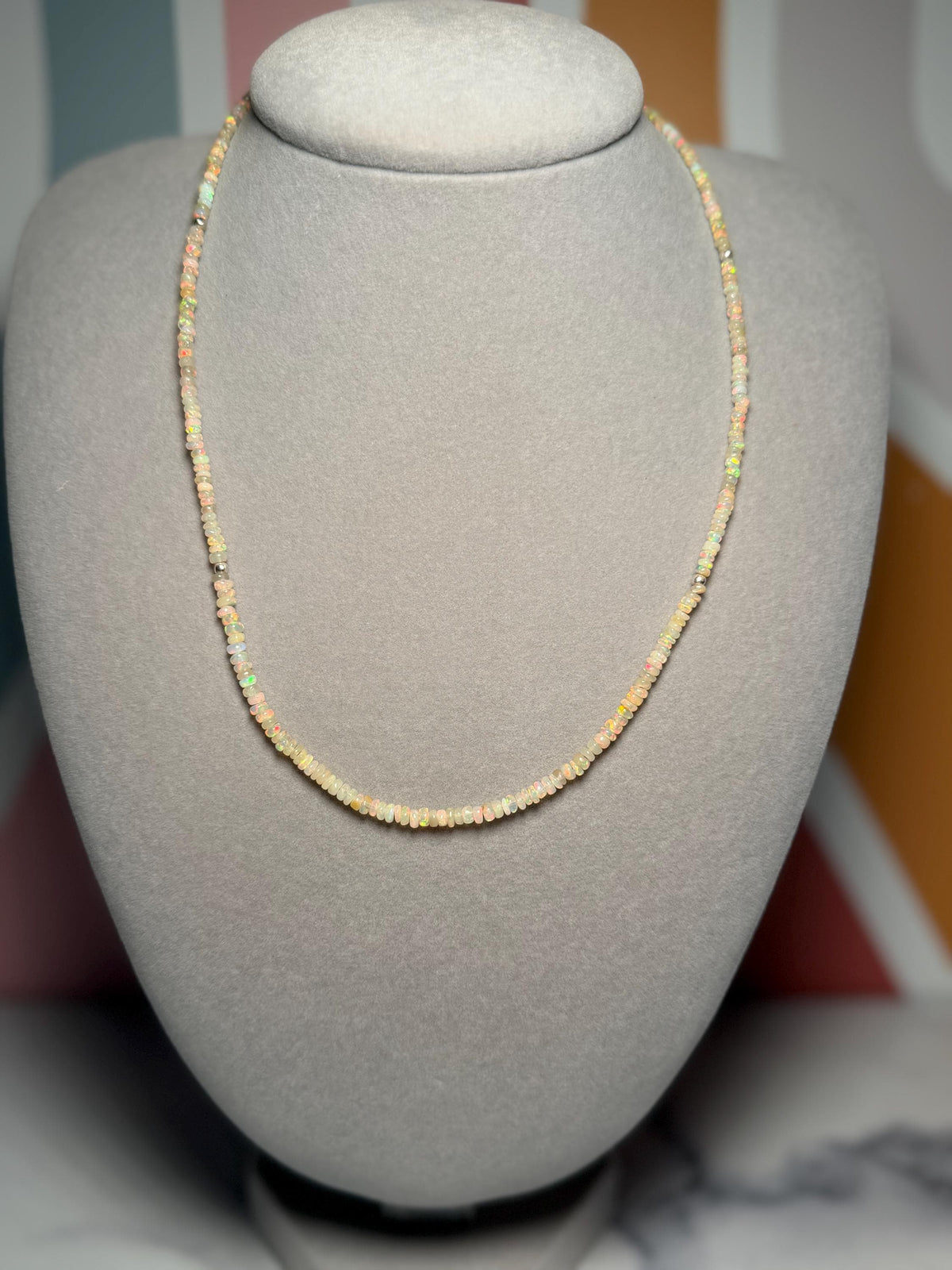 Starborn Creations Ethiopian Opal Beaded Necklace, Sterling Silver, 18 Inch (2 Inch Extender)