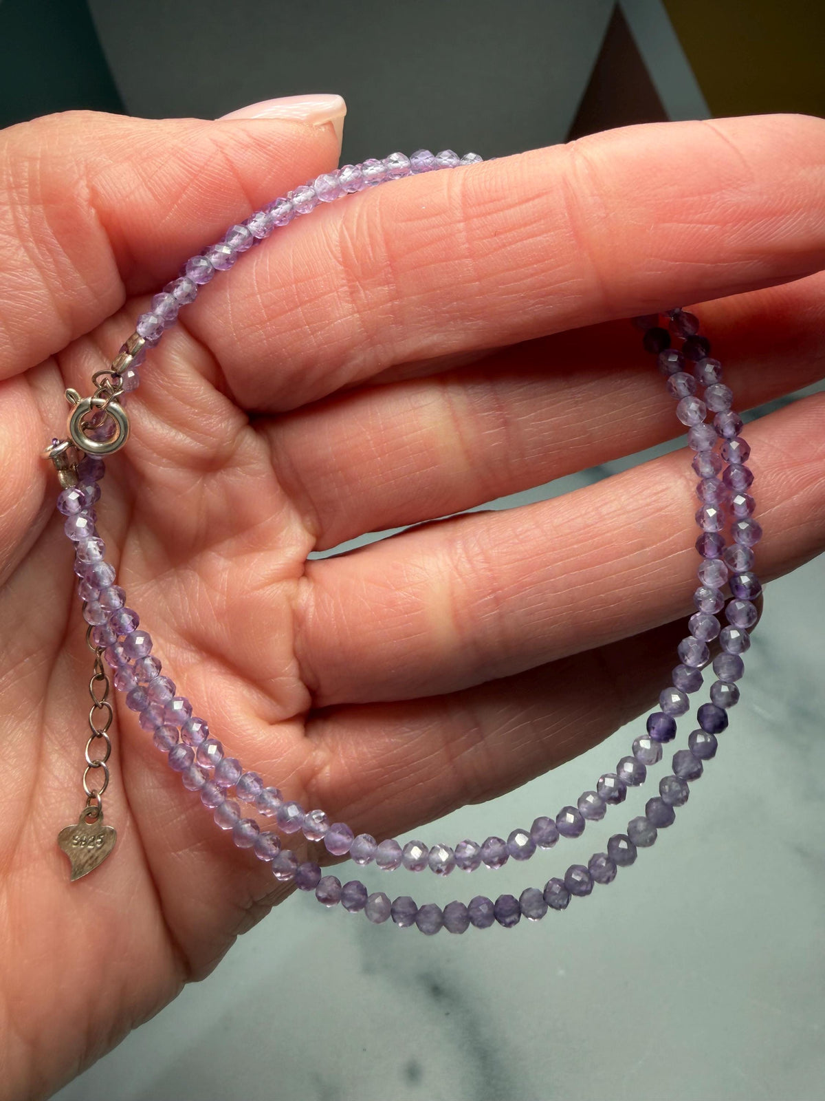 Faceted Amethyst Beaded Necklace, 925 Sterling Silver, Dainty Purple Gemstone, Adjustable Chain