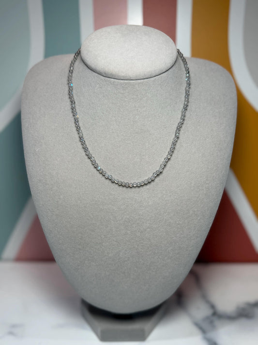 Dainty Beaded Labradorite Necklace, 925 Sterling Silver, Blue Gray Flash, Adjustable Chain
