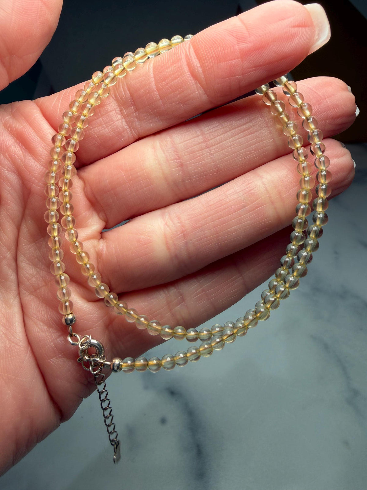 Faceted Citrine Beaded Necklace, 925 Sterling Silver, Dainty Yellow Gemstone, Adjustable Chain
