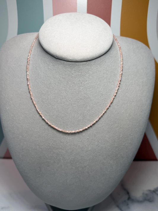 Faceted Sunstone Beaded Necklace, 925 Sterling Silver, Dainty Gemstone (15.5 Inch + 2 Inch Extender)
