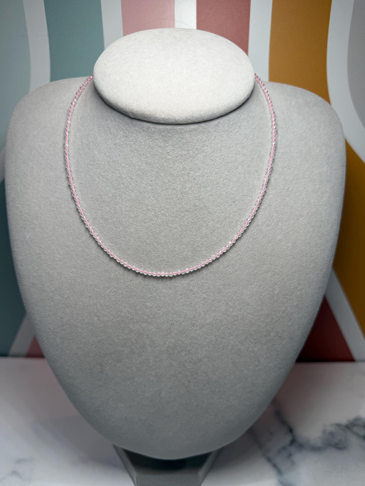 Faceted Rose Quartz Beaded Necklace, Sterling Silver Chain, Dainty Pink Gemstone, Adjustable Length