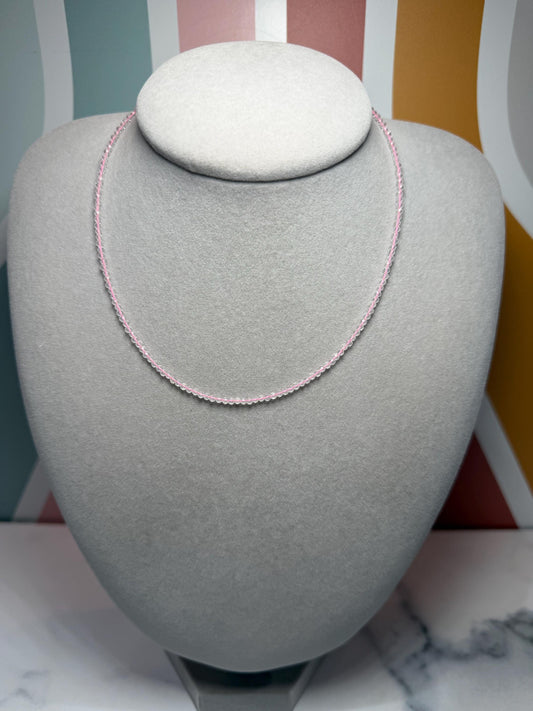 Faceted Rose Quartz Beaded Necklace, Sterling Silver Chain, Dainty Pink Gemstone, Adjustable Length