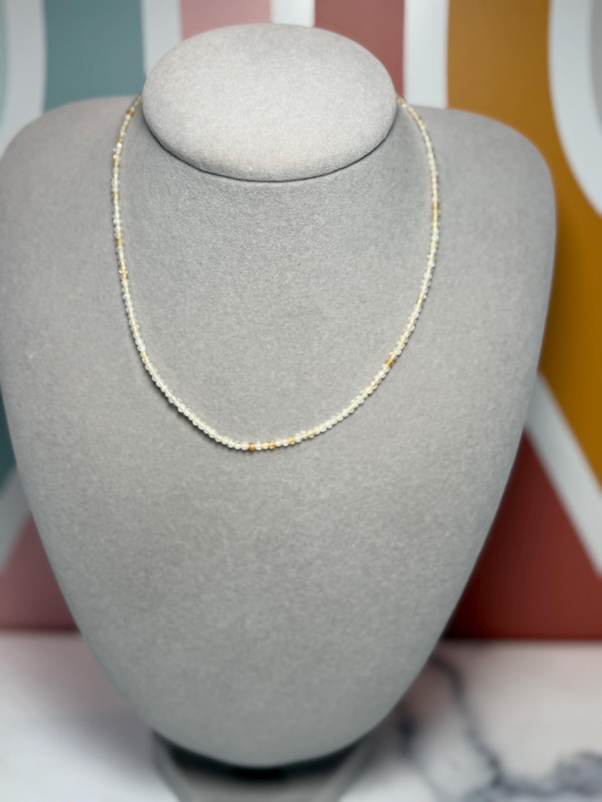 Faceted Citrine Beaded Necklace, 925 Sterling Silver, Dainty Yellow Gemstone, 16 Inch Chain