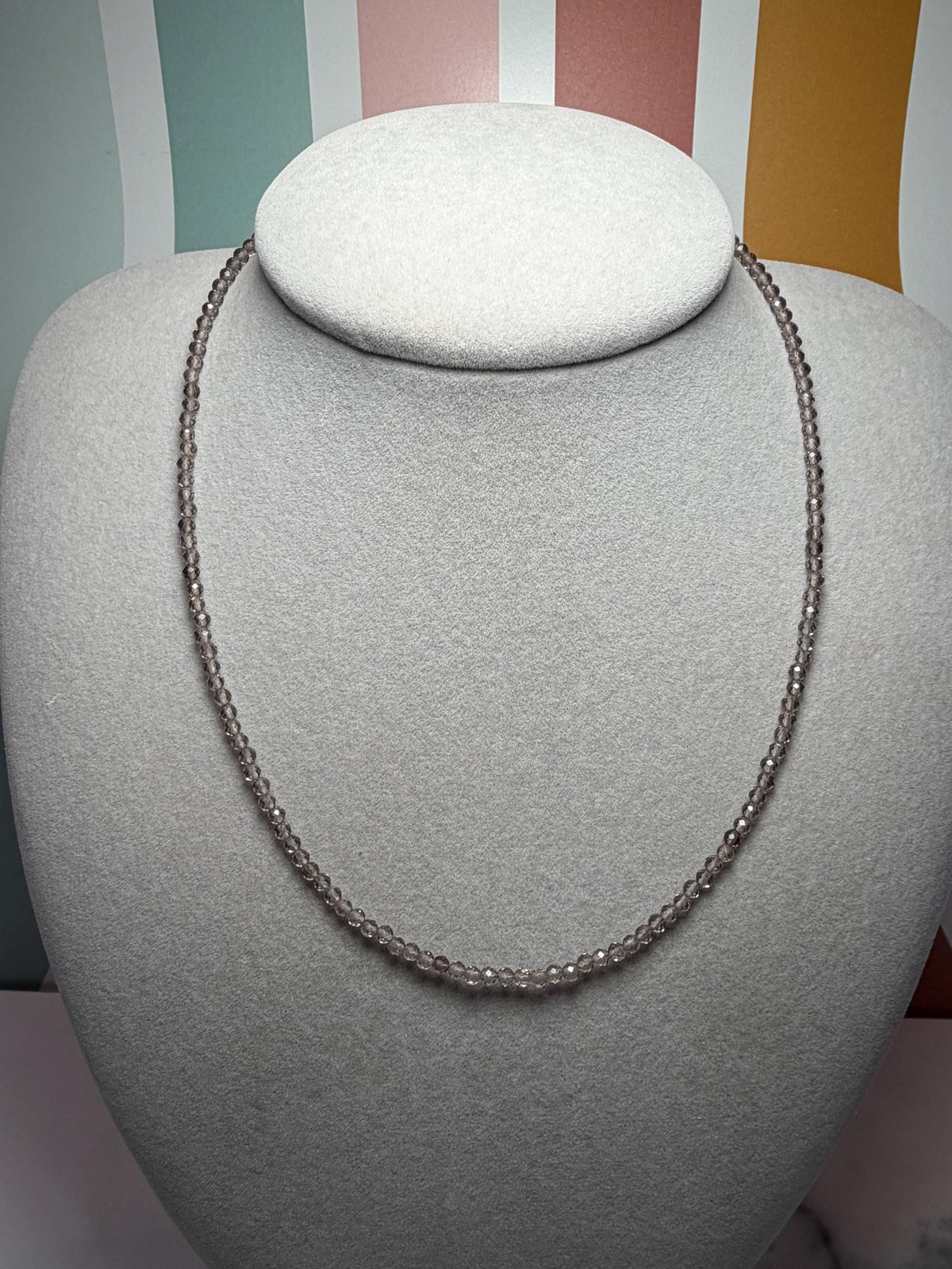 Faceted Smoky Quartz Beaded Necklace, Sterling Silver Chain, Dainty Brown Gemstone, Adjustable Length