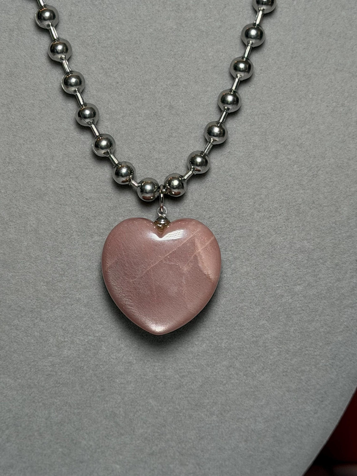 Sunstone Heart Necklace, Sterling Silver Ball Chain, Minimal Gemstone Jewelry