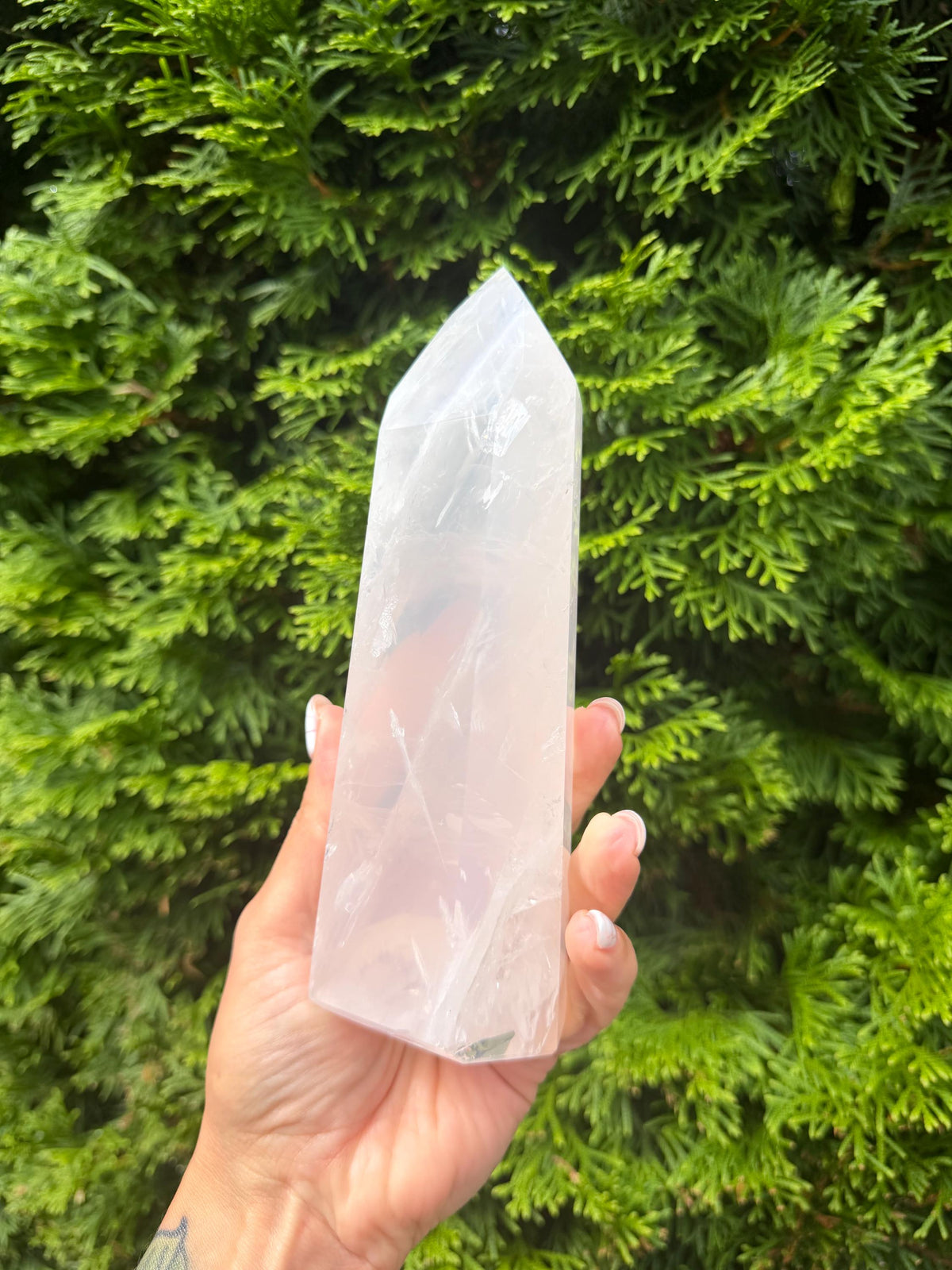 XL Girasol Quartz Crystal Tower • Milky Opalescent Glow • Polished Crystal Point