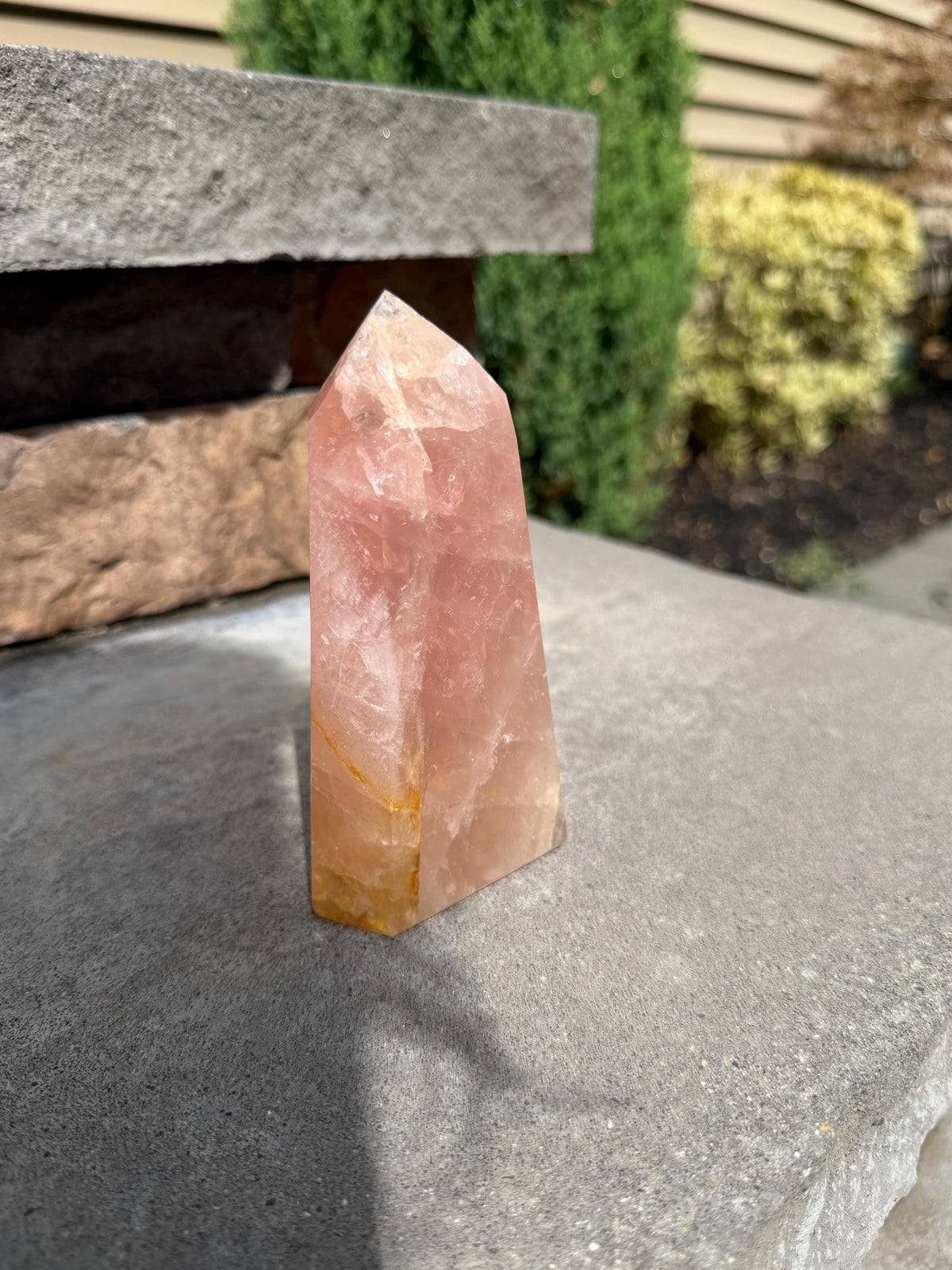 Rose Quartz & Golden Healer Tower from Brazil: Polished Quartz Point