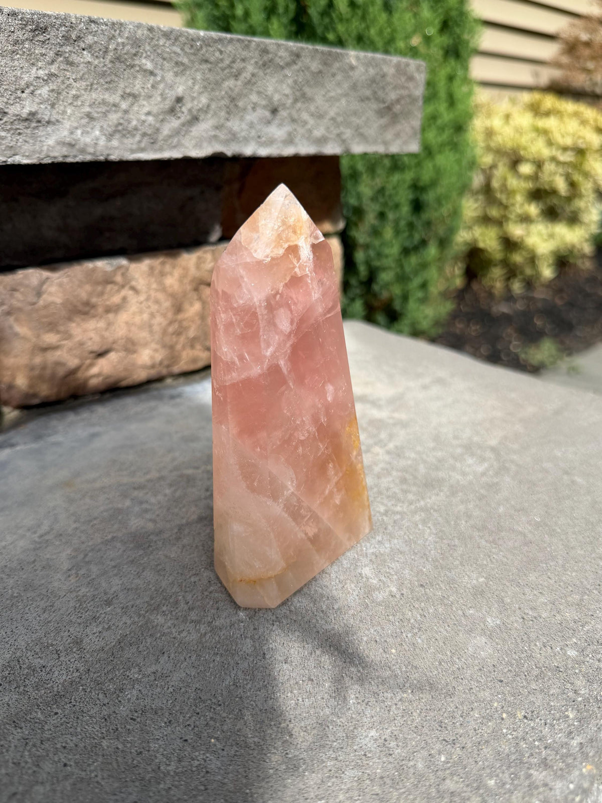 Rose Quartz & Golden Healer Tower from Brazil: Polished Quartz Point