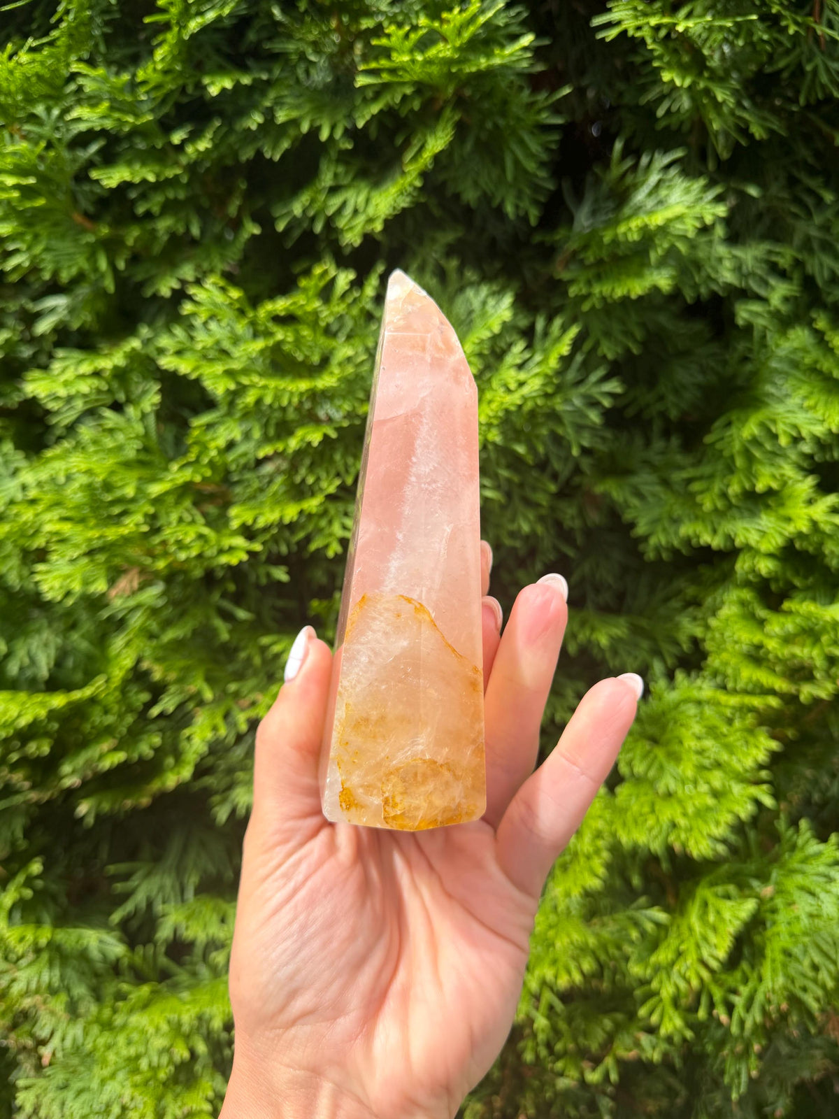 Rose Quartz & Golden Healer Tower from Brazil: Polished Quartz Point