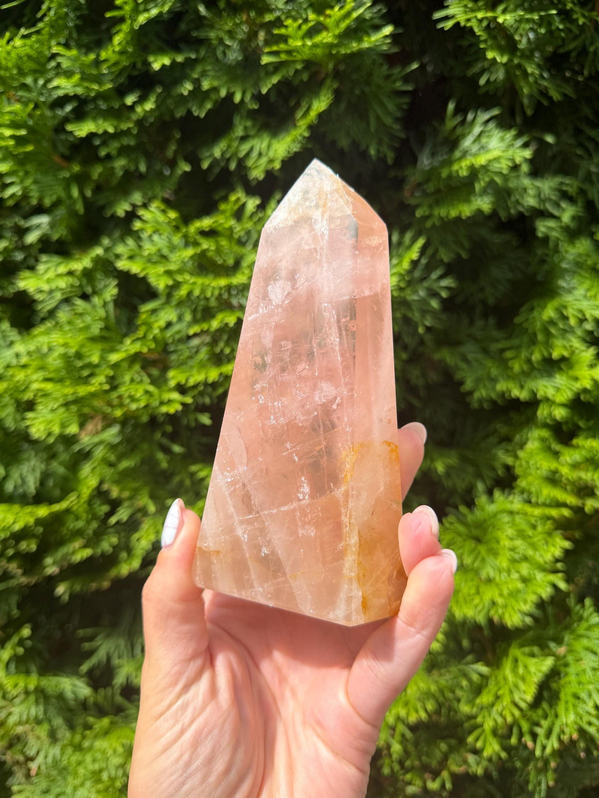 Rose Quartz & Golden Healer Tower from Brazil: Polished Quartz Point