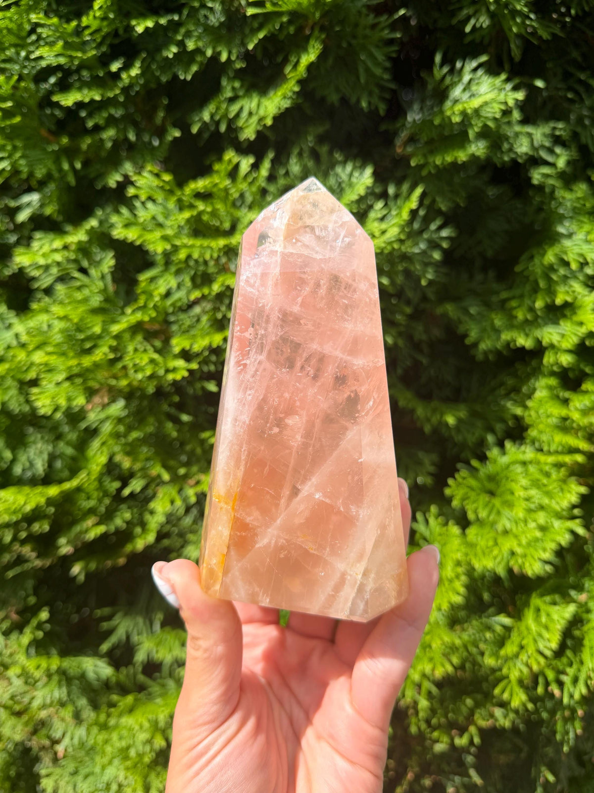 Rose Quartz & Golden Healer Tower from Brazil: Polished Quartz Point
