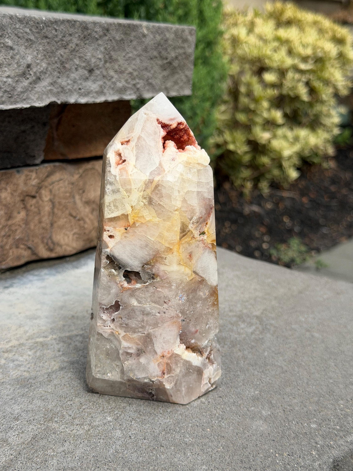 Mosaic Quartz Tower with Pink Druzy Crystal