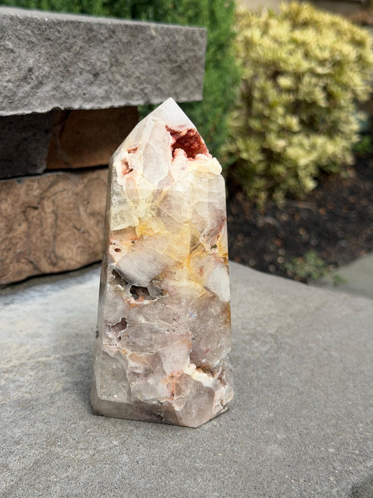 Mosaic Quartz Tower with Pink Druzy Crystal