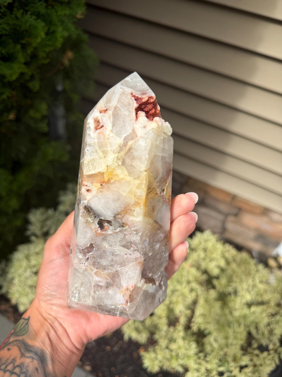 Mosaic Quartz Tower with Pink Druzy Crystal