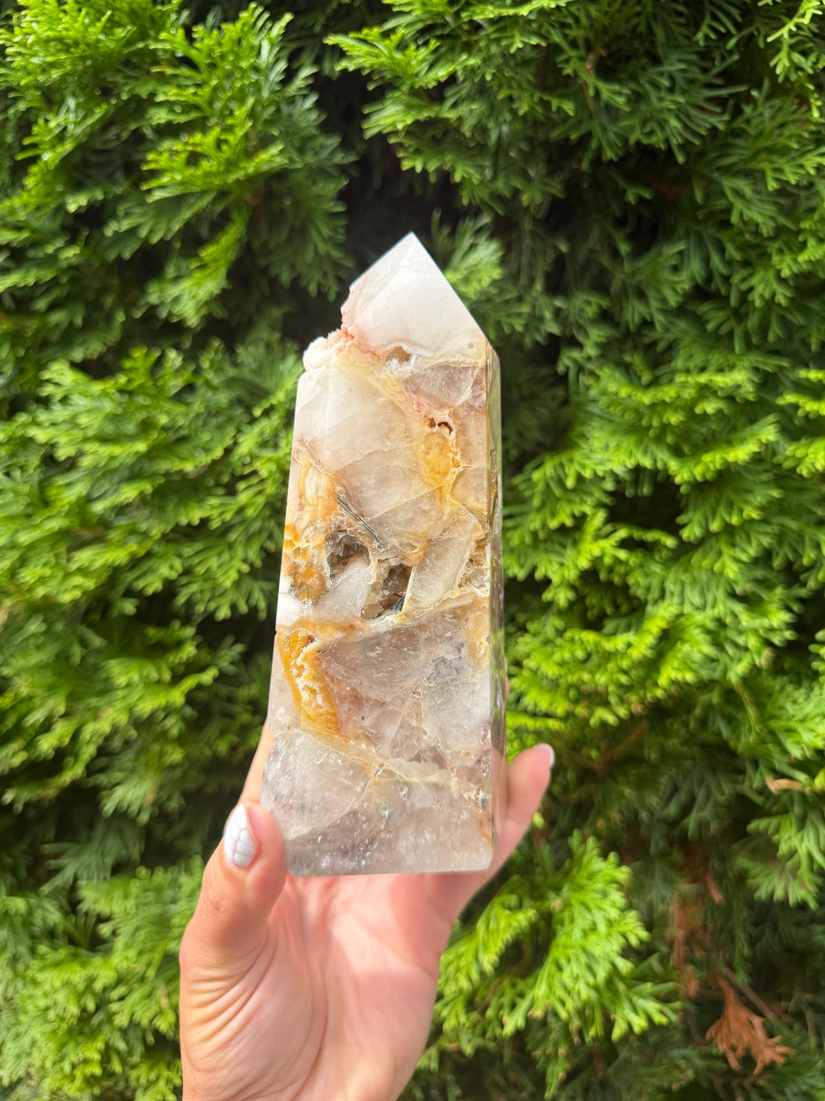 Mosaic Quartz Tower with Pink Druzy Crystal