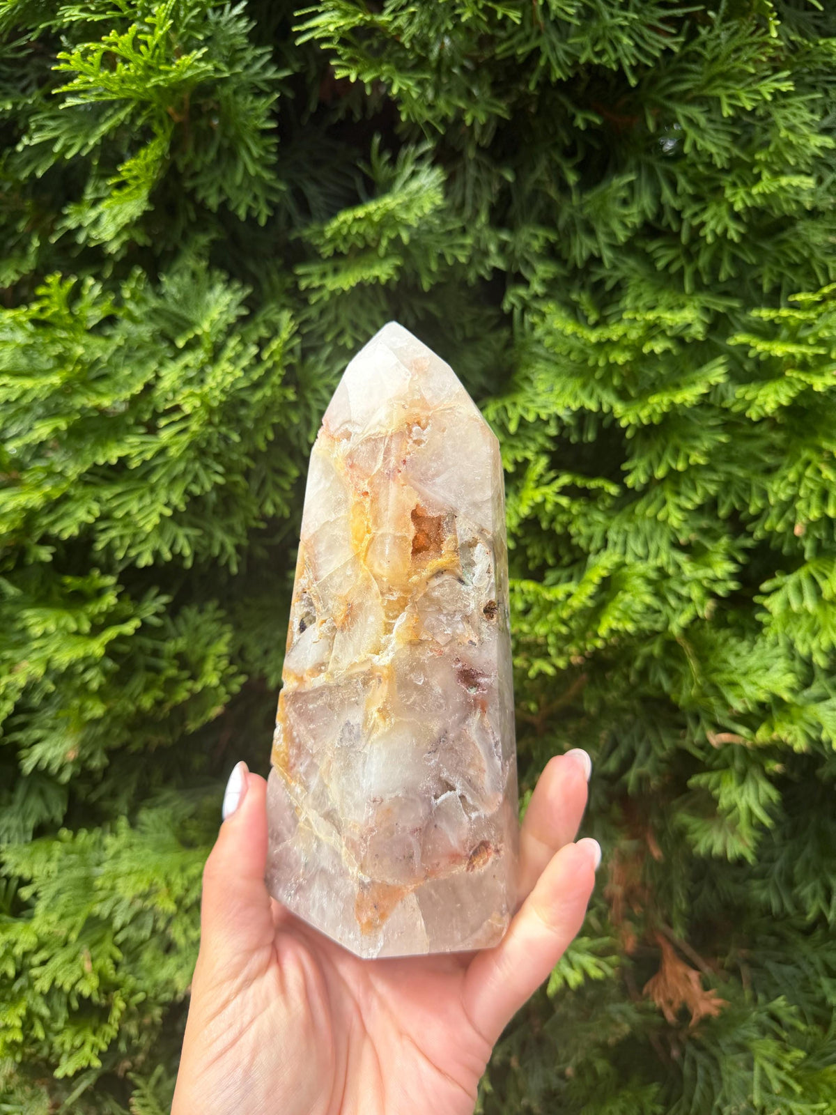 Mosaic Quartz Tower with Pink Druzy Crystal