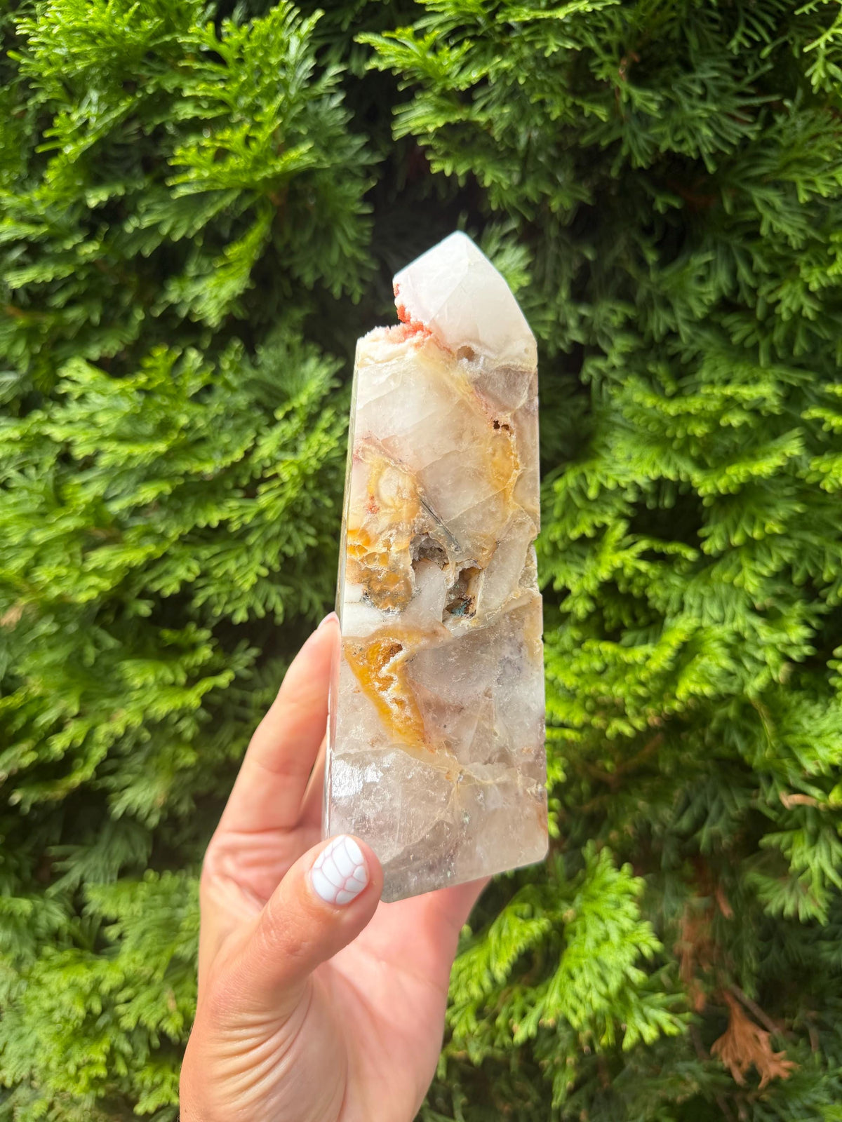 Mosaic Quartz Tower with Pink Druzy Crystal
