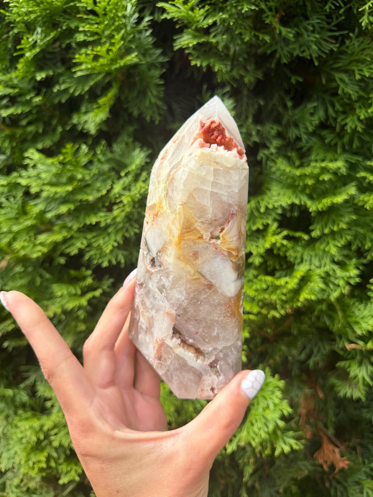 Mosaic Quartz Tower with Pink Druzy Crystal