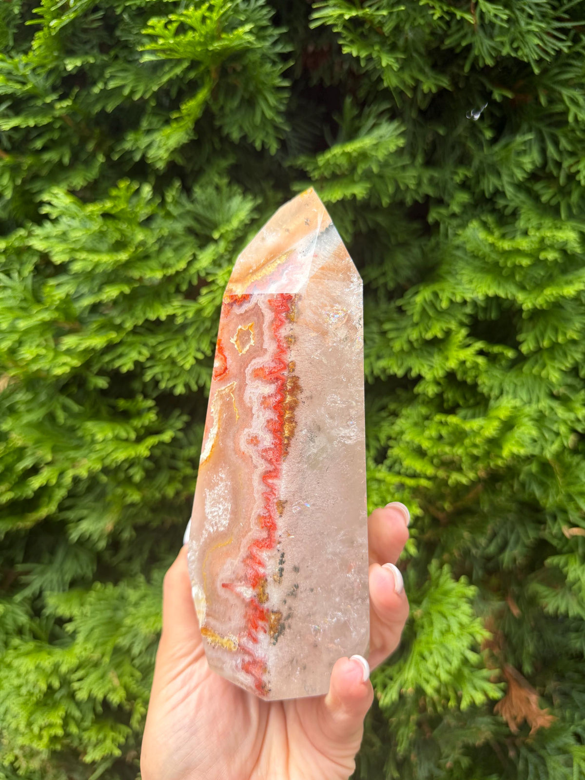 Dendritic Mosaic Quartz Tower with Pink Druzy