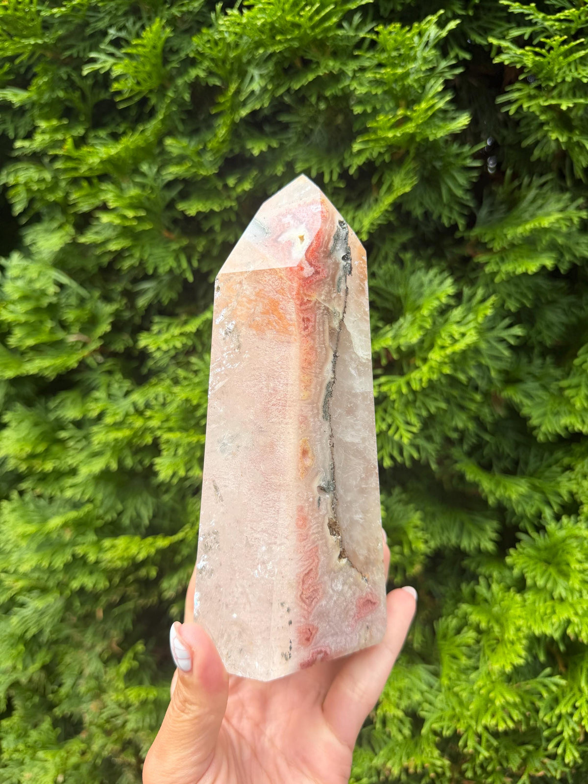 Dendritic Mosaic Quartz Tower with Pink Druzy