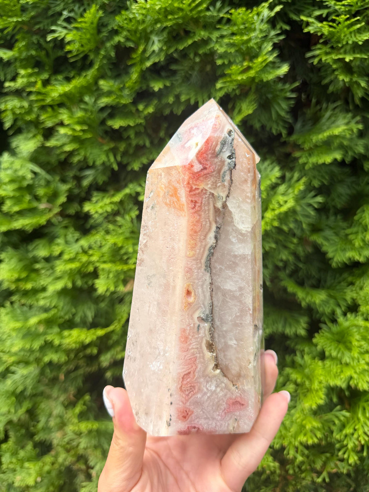 Dendritic Mosaic Quartz Tower with Pink Druzy