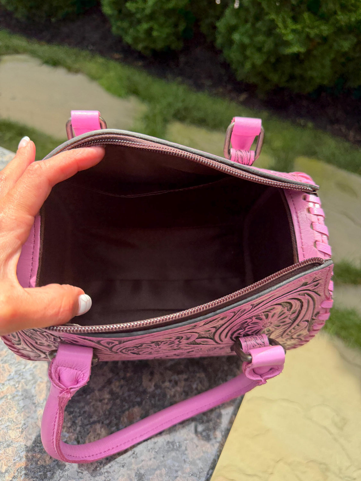 Small Pink Tooled Leather Speedy Bag – Western Floral Handbag