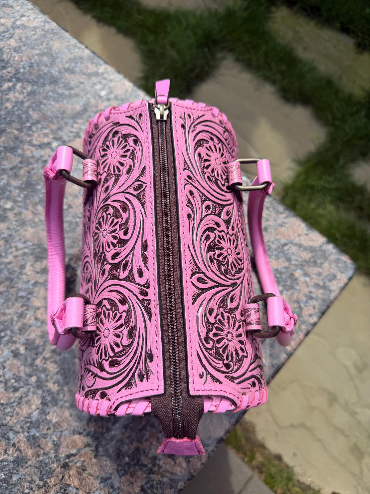 Small Pink Tooled Leather Speedy Bag – Western Floral Handbag