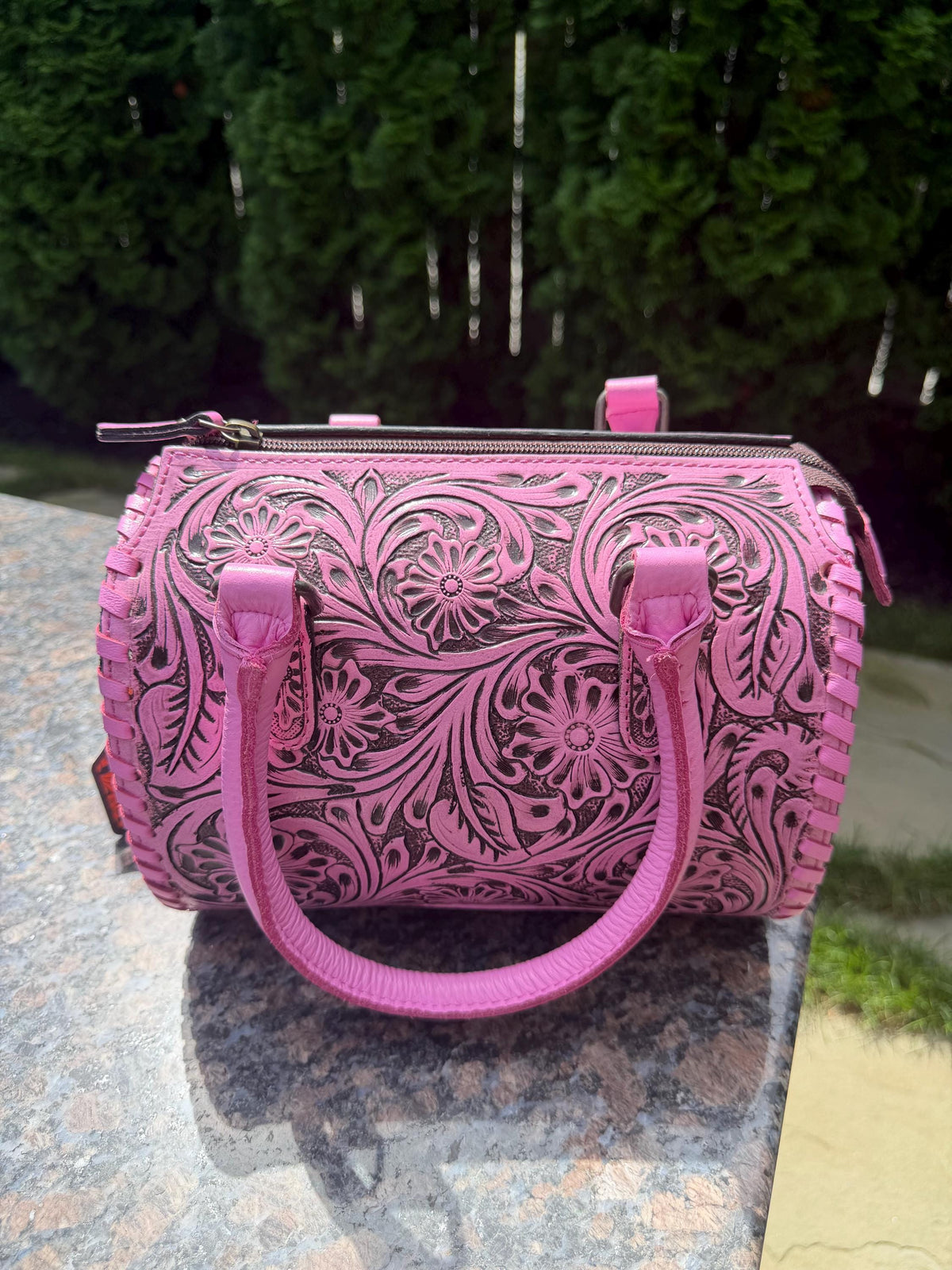 Small Pink Tooled Leather Speedy Bag – Western Floral Handbag