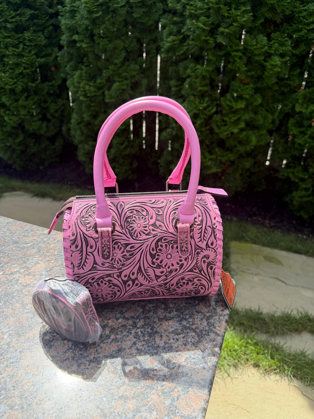 Small Pink Tooled Leather Speedy Bag – Western Floral Handbag