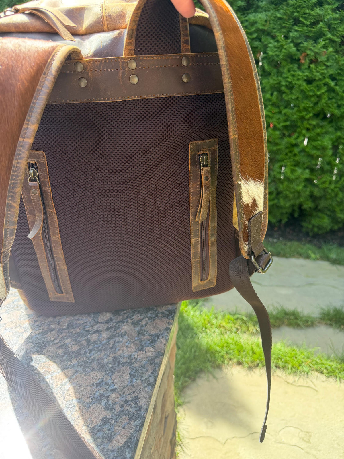Western Cowhide & Leather Backpack – Hair-On Hide Rustic Travel Bag