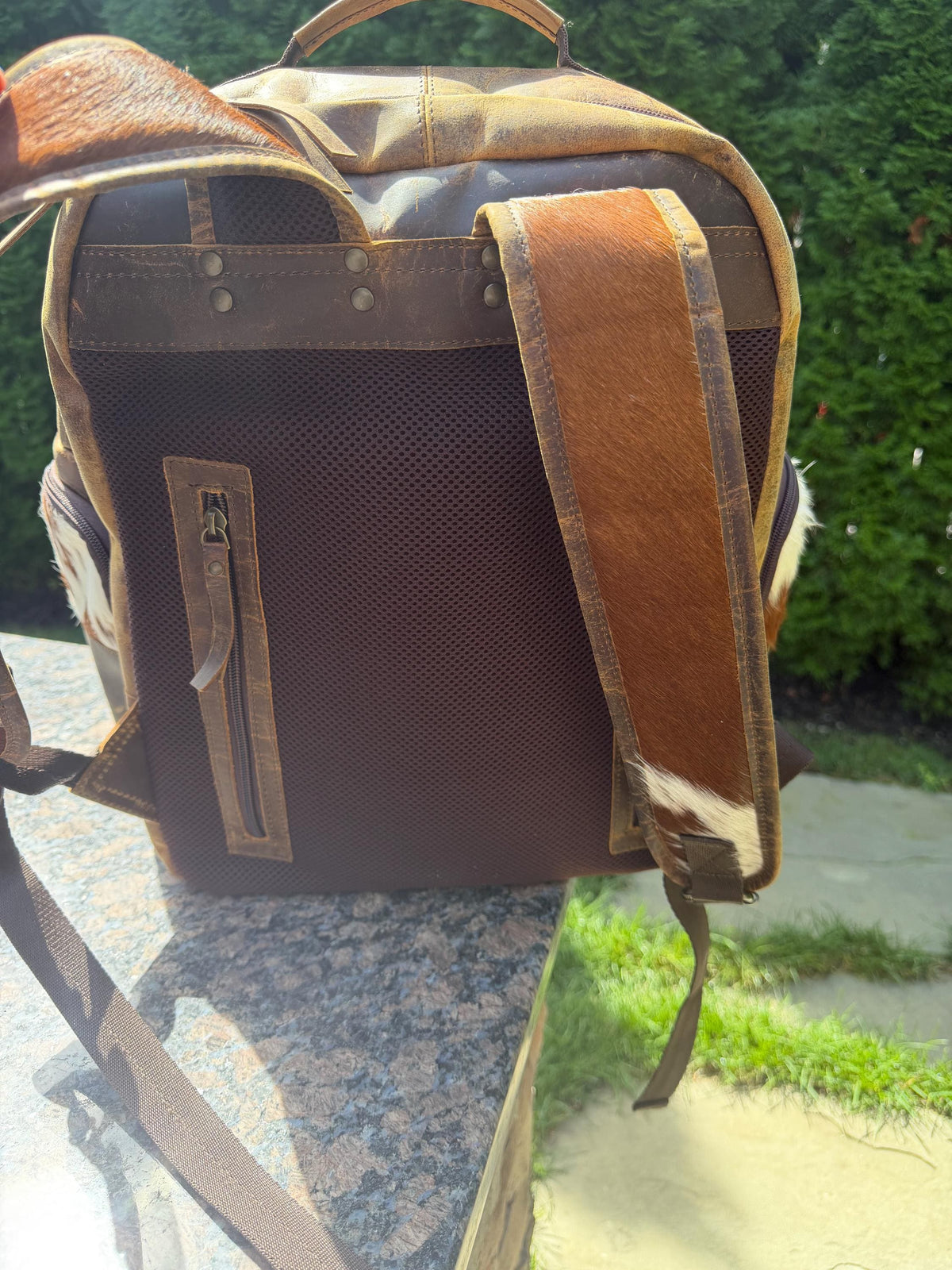 Western Cowhide & Leather Backpack – Hair-On Hide Rustic Travel Bag