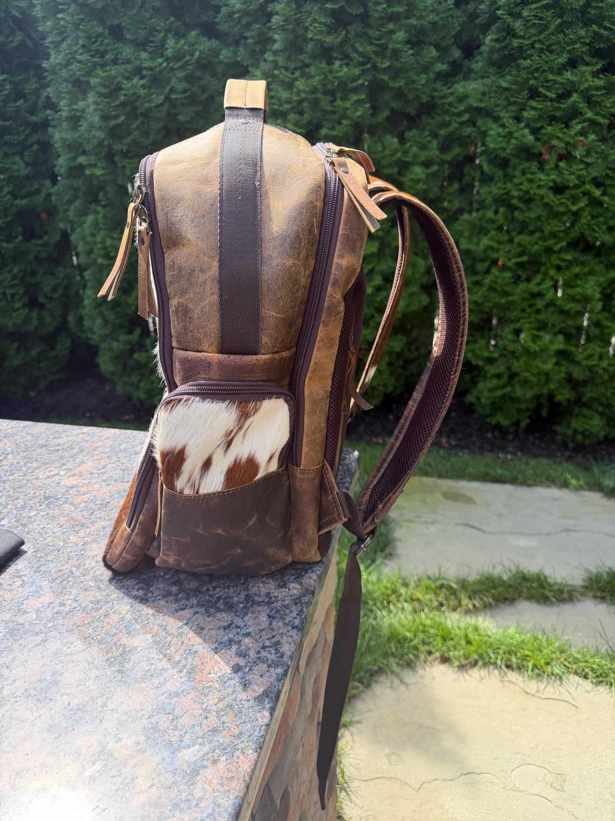 Western Cowhide & Leather Backpack – Hair-On Hide Rustic Travel Bag