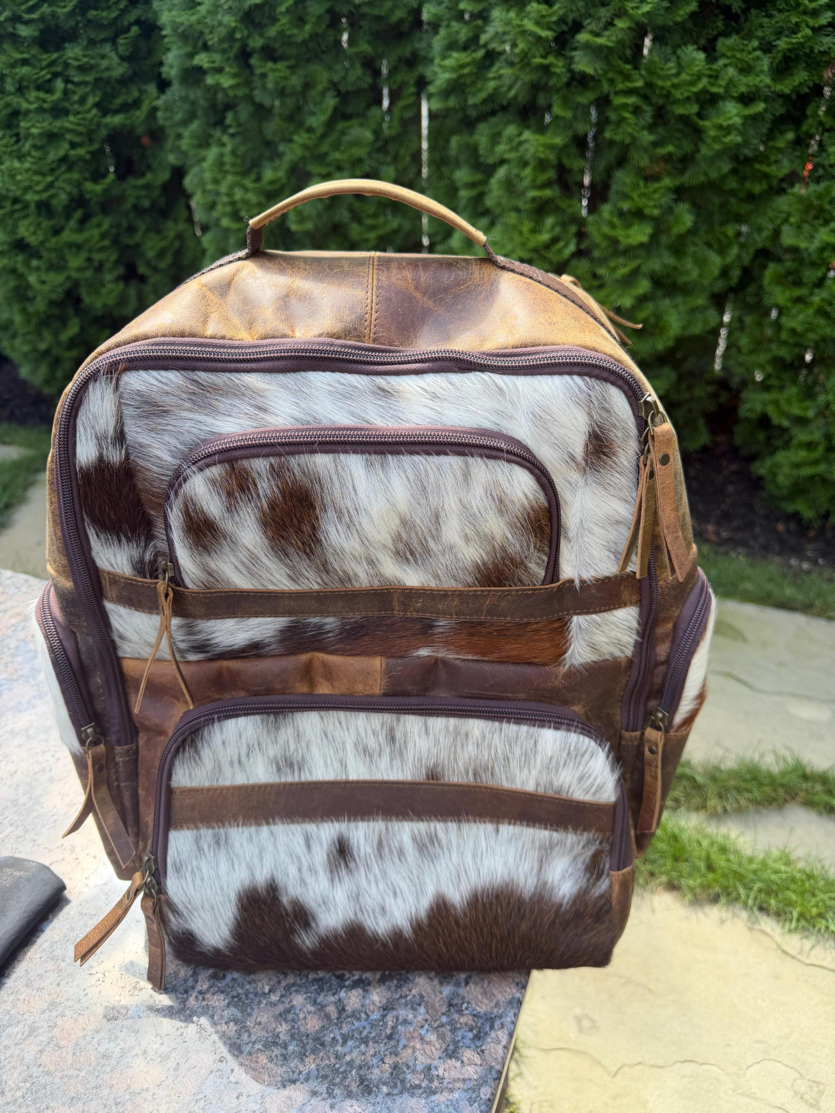 Western Cowhide & Leather Backpack – Hair-On Hide Rustic Travel Bag