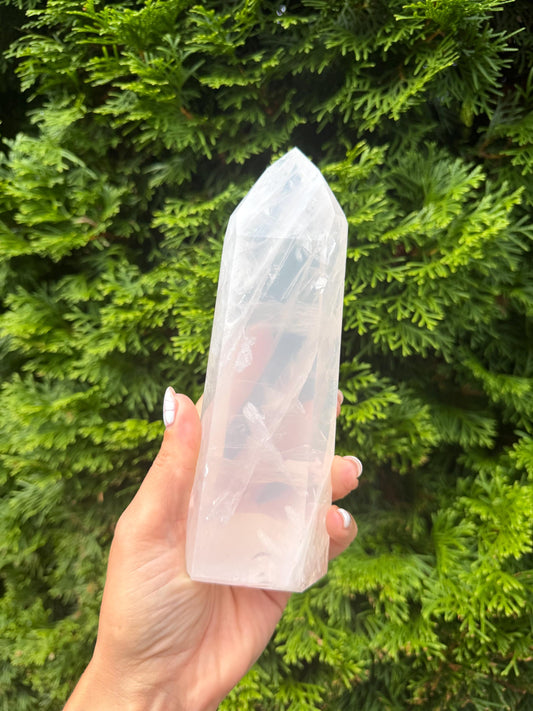 XL Girasol Quartz Crystal Tower • Milky Opalescent Glow • Polished Crystal Point
