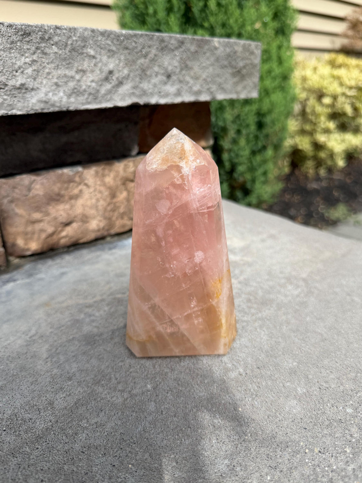 Rose Quartz & Golden Healer Tower from Brazil: Polished Quartz Point