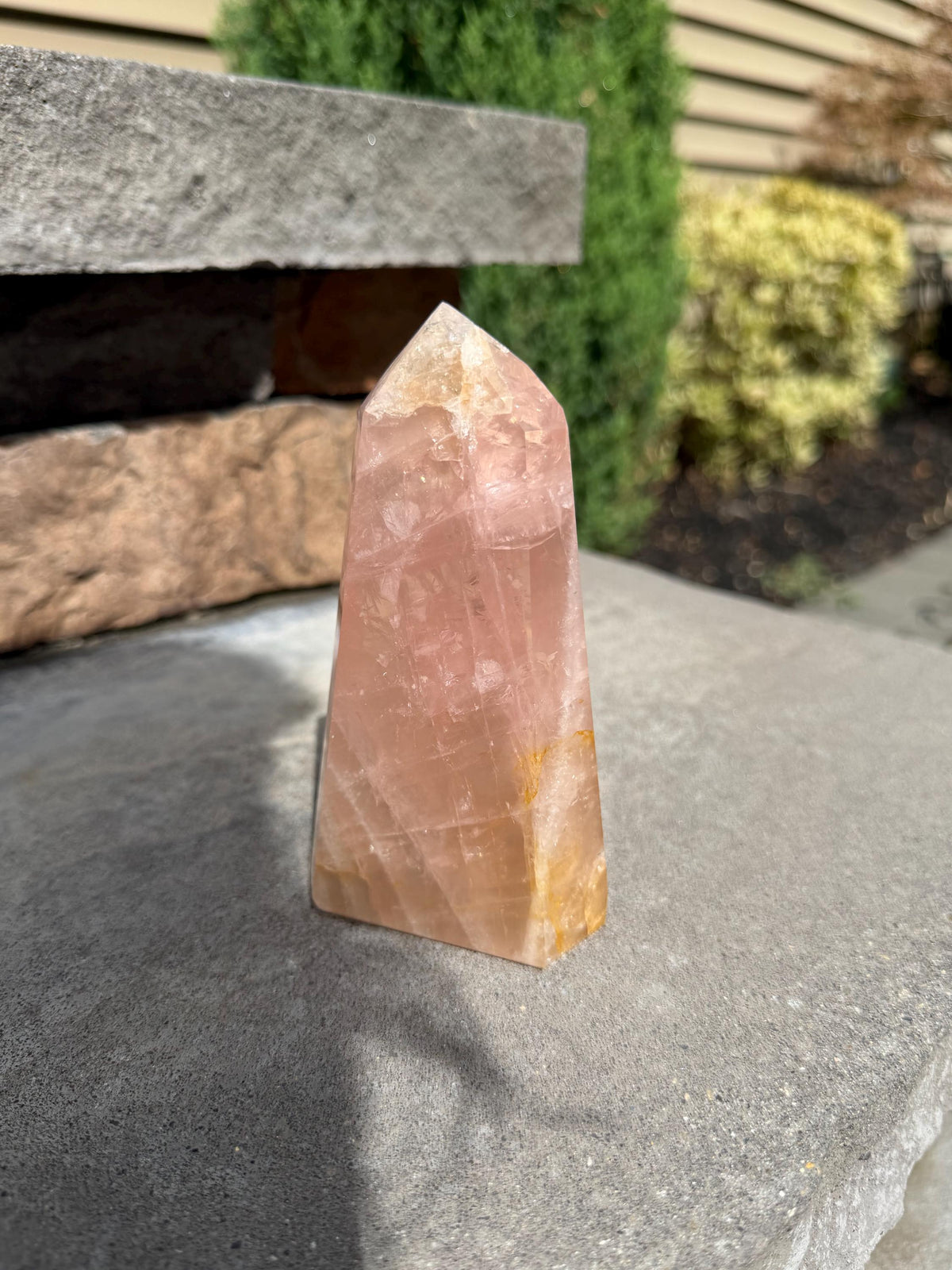Rose Quartz & Golden Healer Tower from Brazil: Polished Quartz Point