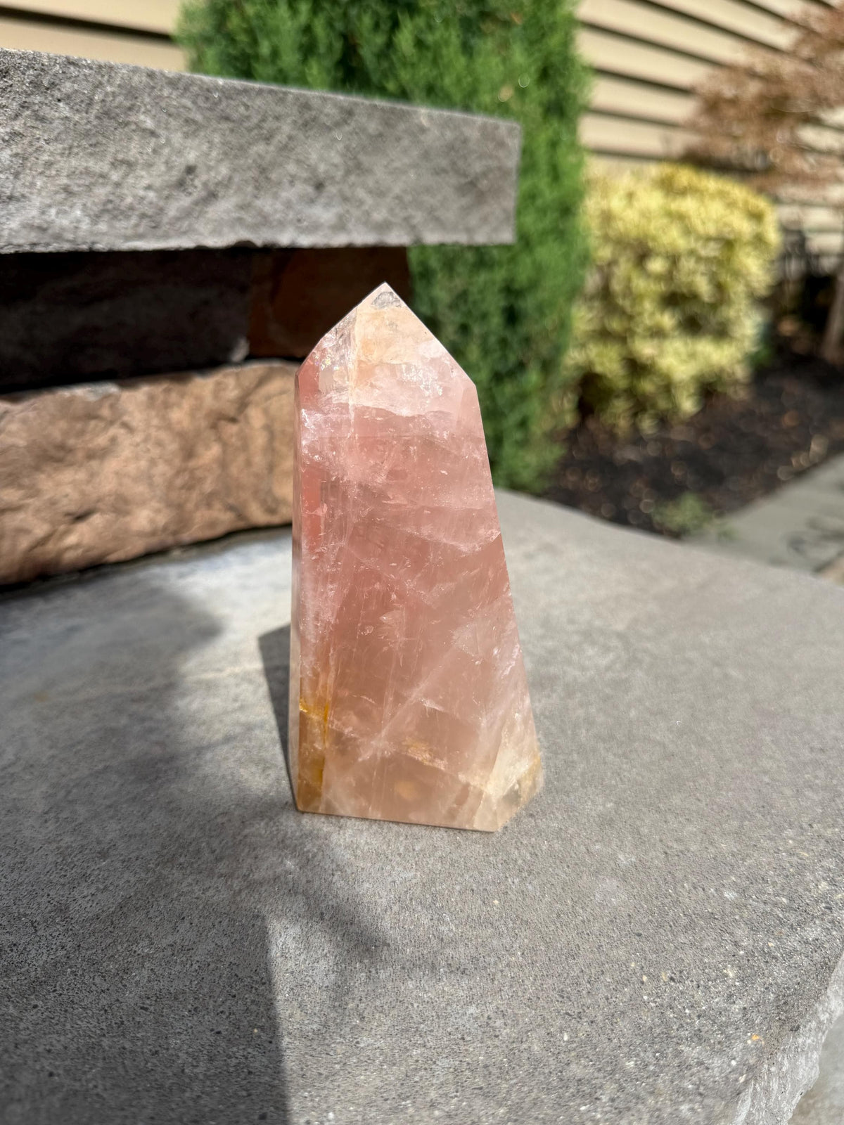 Rose Quartz & Golden Healer Tower from Brazil: Polished Quartz Point