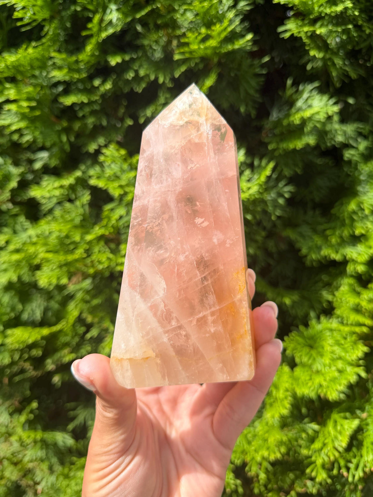 Rose Quartz & Golden Healer Tower from Brazil: Polished Quartz Point