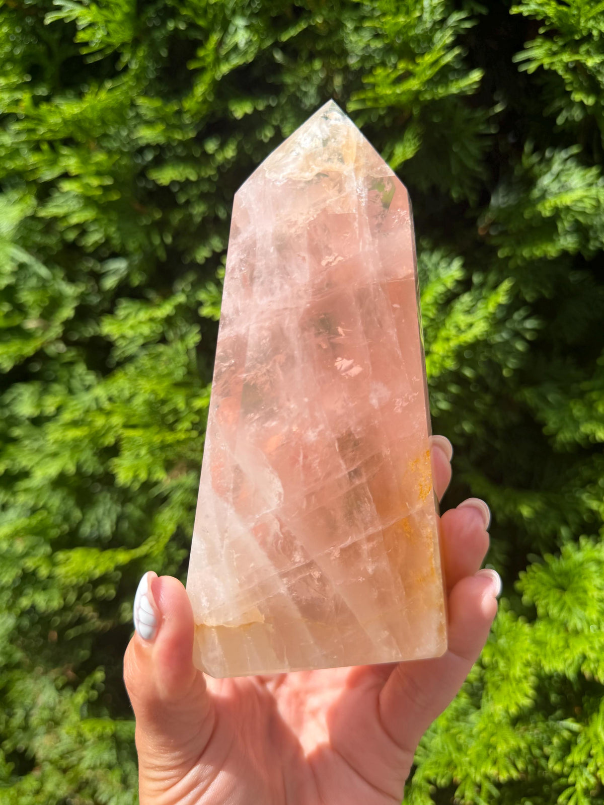 Rose Quartz & Golden Healer Tower from Brazil: Polished Quartz Point