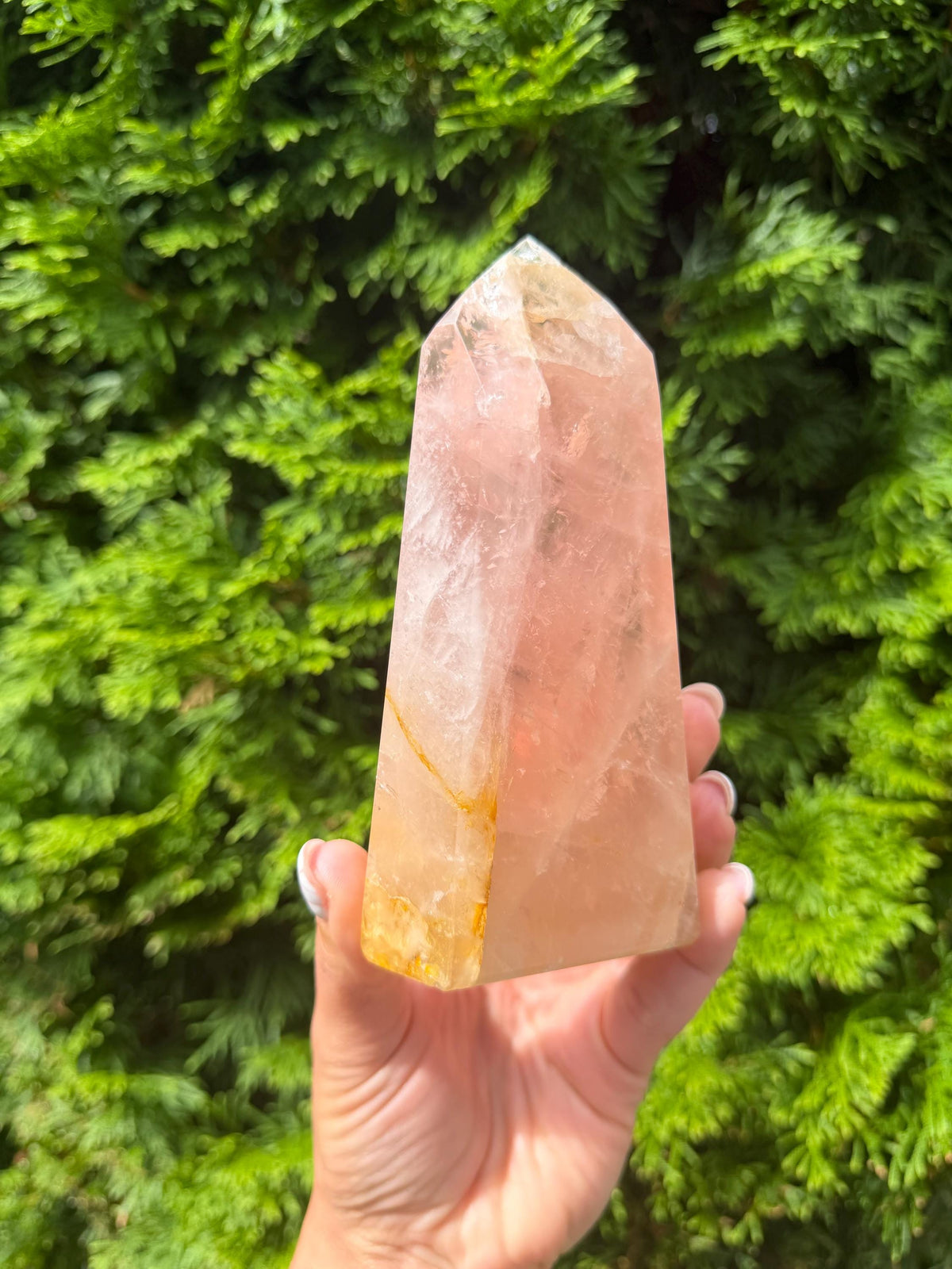 Rose Quartz & Golden Healer Tower from Brazil: Polished Quartz Point
