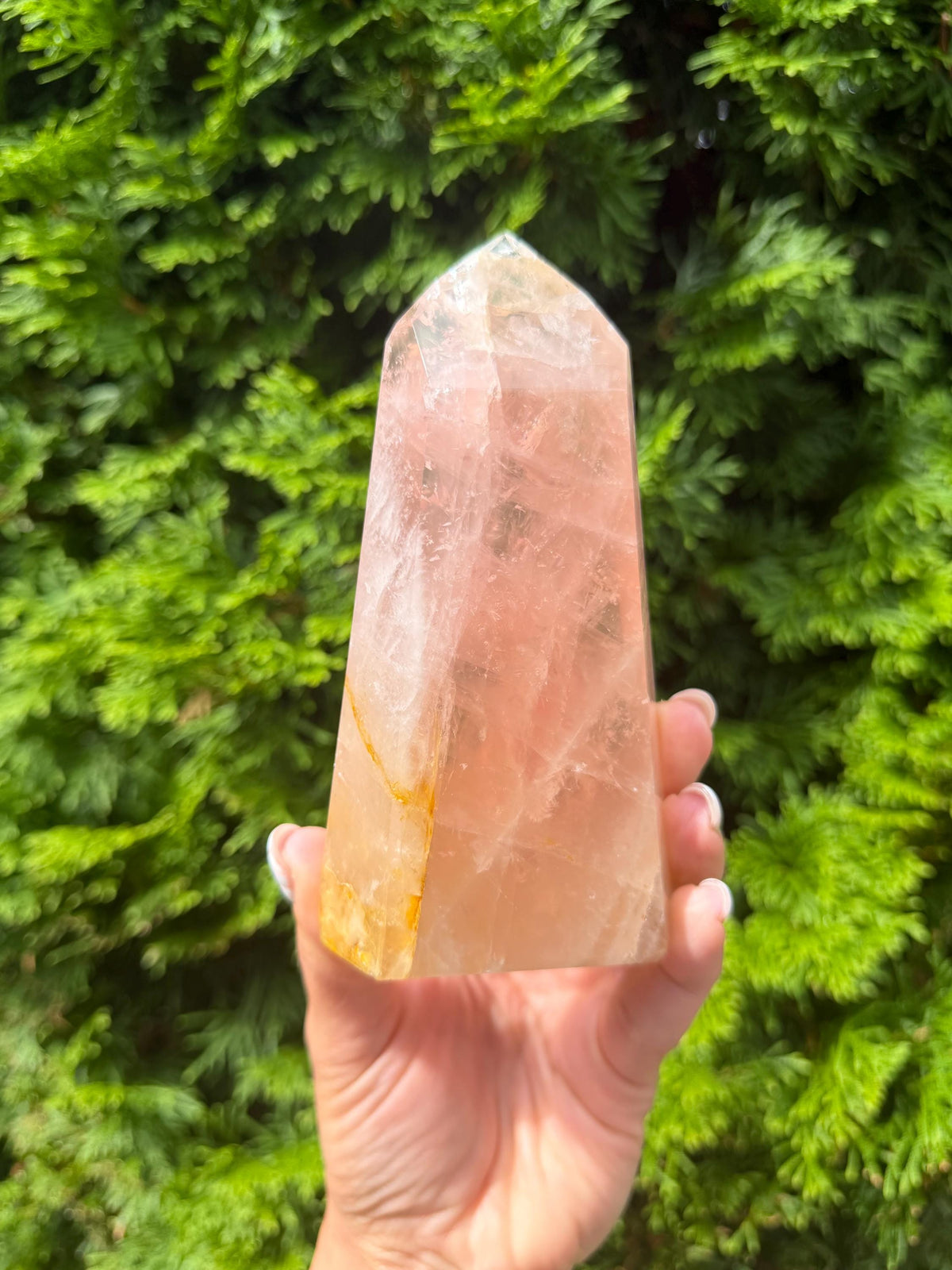 Rose Quartz & Golden Healer Tower from Brazil: Polished Quartz Point