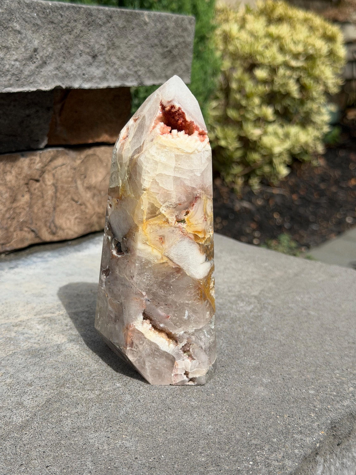 Mosaic Quartz Tower with Pink Druzy Crystal
